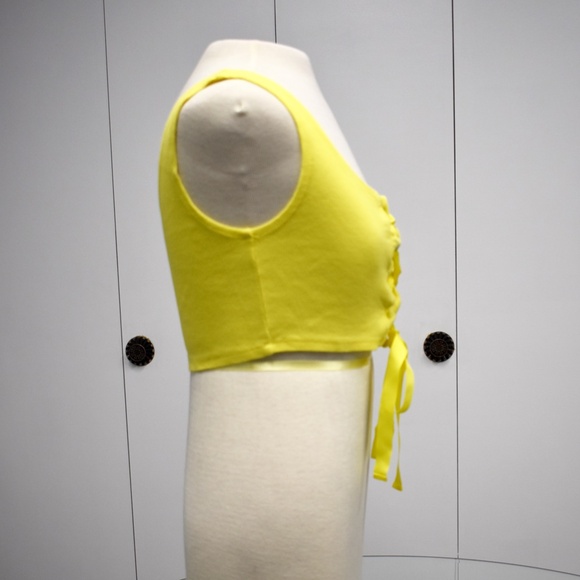 REVAMPED: Yellow Lace-Up Crop Top - Picture 3 of 5